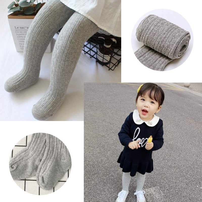 techcity Baby Girls Tights Toddler Seamless Leggings Cable Knit Cotton Pants Stockings (Pack of 3) (3 Pack Black White Grey, 3-12 Months) - Image 5